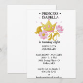 Invitation d'anniversaire de princesse rose et or (Devant / Derrière)