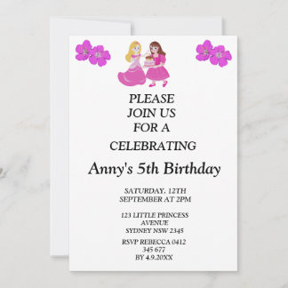 Invitation d'anniversaire de princesse rose et or