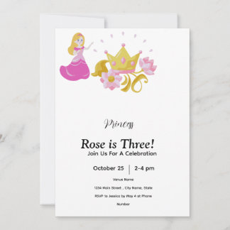 Invitation d'anniversaire de princesse rose et or