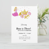 Invitation d'anniversaire de princesse rose et or (Debout devant)