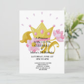 Invitation d'anniversaire de princesse rose et or. (Debout devant)