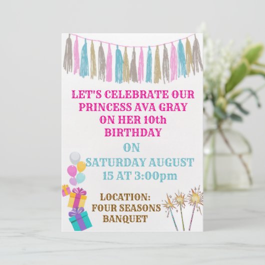 Invitation d'anniversaire de princesse rose mignon (Debout devant)