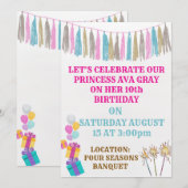 Invitation d'anniversaire de princesse rose mignon (Devant / Derrière)
