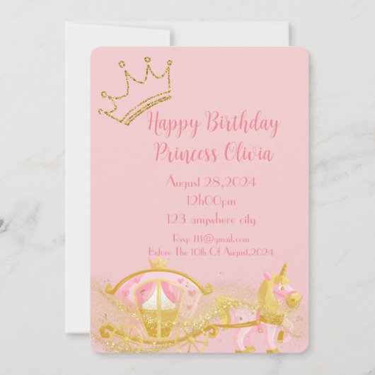 invitation d'anniversaire de princesse rose pour l (Devant)