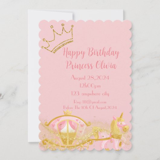 invitation d'anniversaire de princesse rose pour l (Devant)