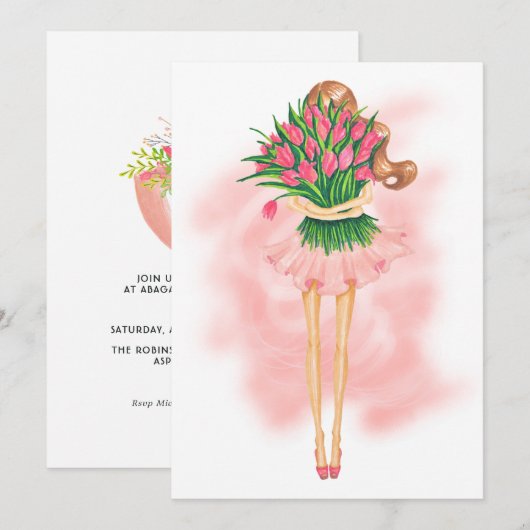 Invitation d'anniversaire de printemps rose (Devant / Derrière)