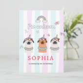 Invitation d'anniversaire de Pug Licorne Magique (Debout devant)