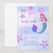 Invitation d'anniversaire de Purple Sirène (Devant / Derrière)
