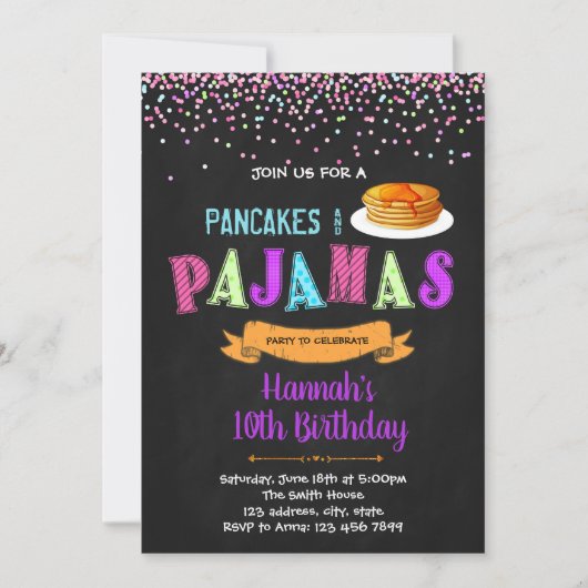 Invitation d'anniversaire de pyjamas et de crêpes (Devant)
