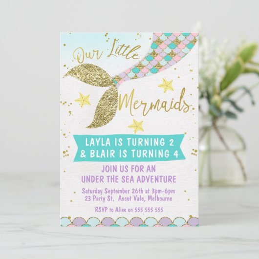 Invitation d'anniversaire de queue de sirène de (Debout devant)