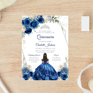 Invitation d'anniversaire de Quinceanera bleu mari