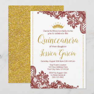 Invitation d'anniversaire de Quinceañera  Rouge fo