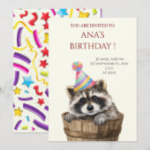 Invitation d'anniversaire de raton laveur mignon (Devant / Derrière)