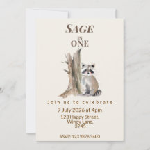 Invitation d'anniversaire de raton laveur Woodland