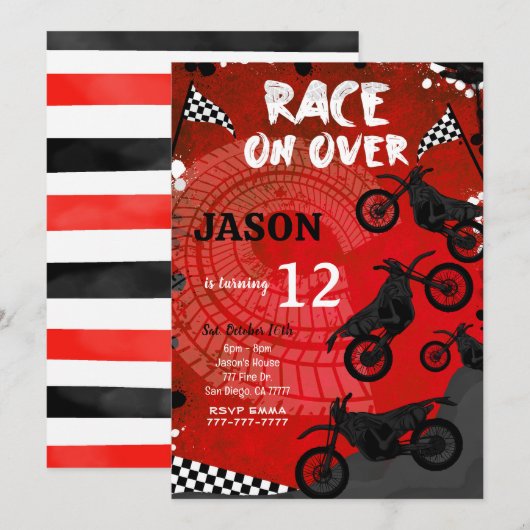 Invitation d'anniversaire de Red Bike (Devant / Derrière)