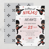 Invitation d'anniversaire de Red Ninja - Venez le (Devant / Derrière)