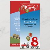 Invitation d'anniversaire de Red Tractor (Devant / Derrière)