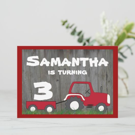 Invitation d'anniversaire de Red Tractor : Âge de  (Debout devant)