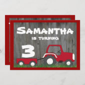 Invitation d'anniversaire de Red Tractor : Âge de  (Devant / Derrière)