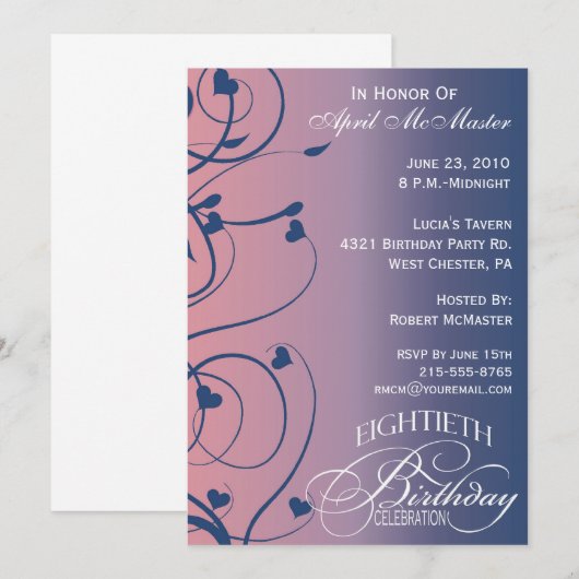 Invitation d'anniversaire de remous de (Devant / Derrière)