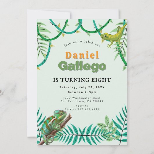 Invitation d'anniversaire de reptile (Devant)