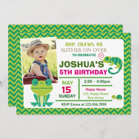 Invitation d'anniversaire de reptile (Devant / Derrière)