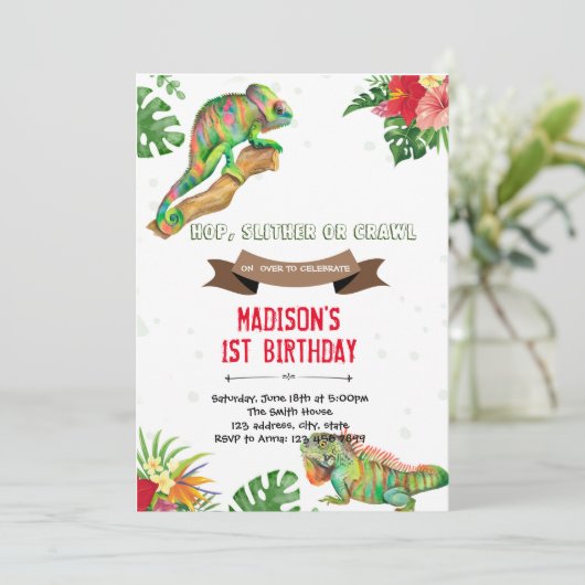 Invitation d'anniversaire de reptile fille (Debout devant)