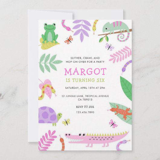 Invitation d'anniversaire de reptile vert (Devant)