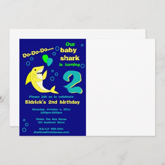Invitation d'anniversaire de requin (Devant / Derrière)