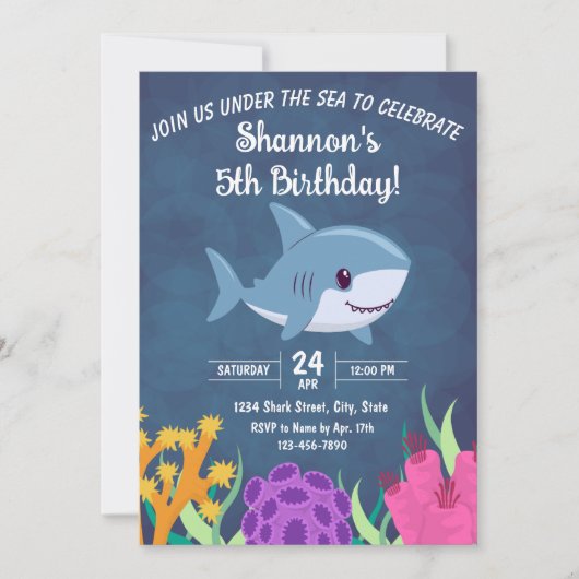 Invitation d'anniversaire de requin (Devant)