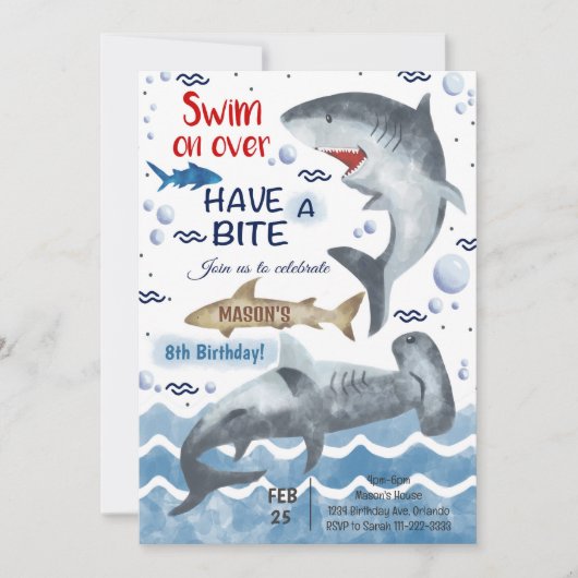 Invitation d'anniversaire de requin (Devant)