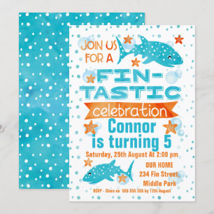 Invitation d'anniversaire de requin-baleine fin-ta