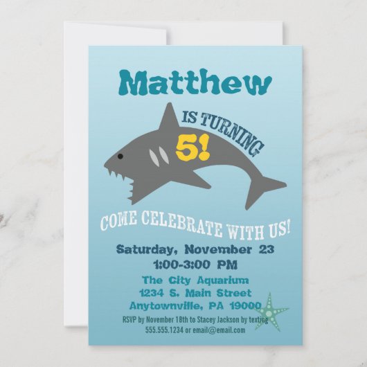 Invitation d'anniversaire de requin Boy Aquarium I (Devant)