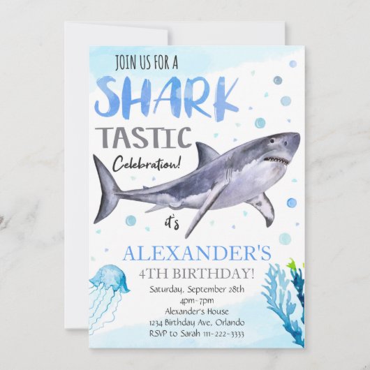 Invitation d'anniversaire de requin, Invitation de (Devant)