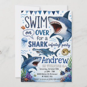 Invitation d'anniversaire de requin numérique pers