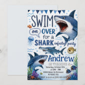 Invitation d'anniversaire de requin numérique pers (Devant / Derrière)