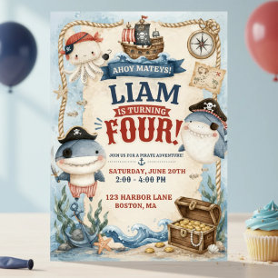 Invitation d'anniversaire de requin pirate pour ga