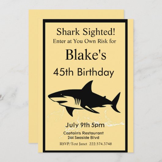 Invitation d'anniversaire de requins, Attaque de r (Devant / Derrière)