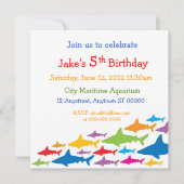Invitation d'anniversaire de requins de couleur (Devant)