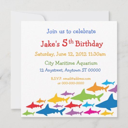 Invitation d'anniversaire de requins de couleur (Devant)