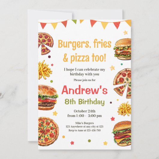 Invitation d'anniversaire de restauration rapide,  (Devant)