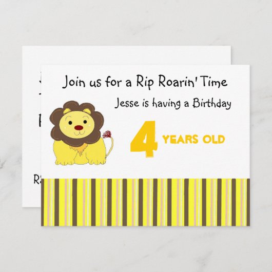 Invitation d'anniversaire de Rip Roarin (Devant / Derrière)