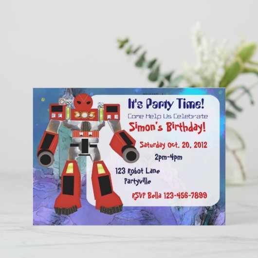 Invitation d'anniversaire de robot (Debout devant)