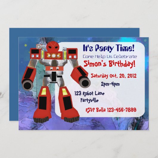 Invitation d'anniversaire de robot (Devant / Derrière)