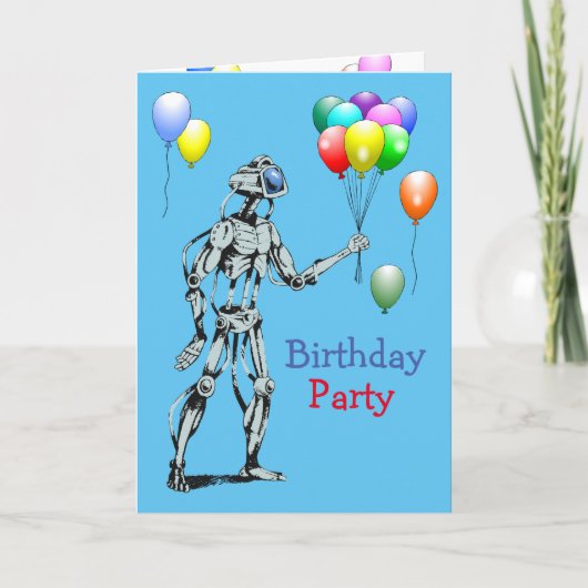 Invitation d'anniversaire de robot avec ballons (Devant)