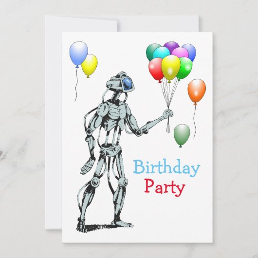 Invitation d'anniversaire de robot avec ballons (Devant)