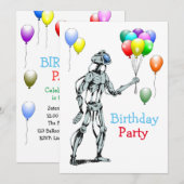 Invitation d'anniversaire de robot avec ballons (Devant / Derrière)
