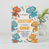 Invitation d'anniversaire de Robot coloré pour enf (Debout devant)