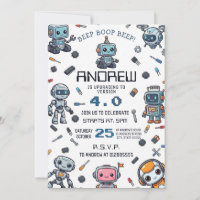 Invitation d'anniversaire de robot de technologie