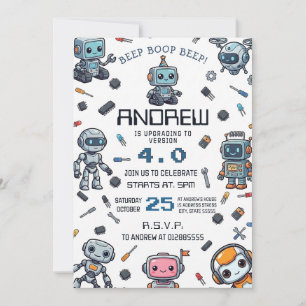 Invitation d'anniversaire de robot de technologie